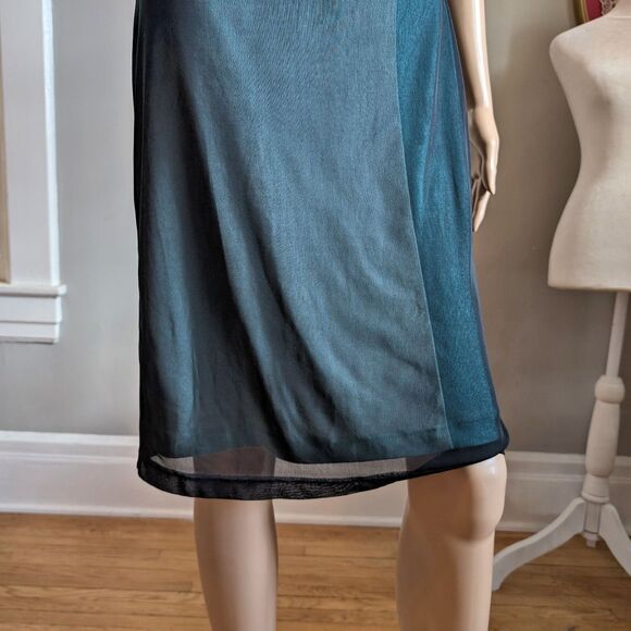 Vintage 90s Y2K Express Mini Dress Party Mesh Blue Cocktail Prom Mod Size 1/2 - Picture 6 of 12